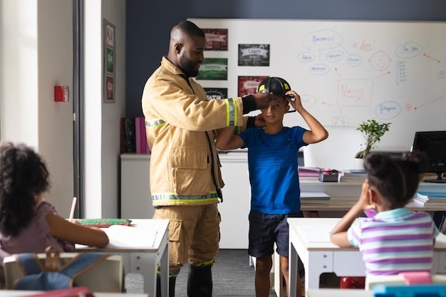 A School Resource Officer practices active shooter drills with school staff in an empty school hallway. They are focused and demonstrate the importance of preparedness in emergency situations.