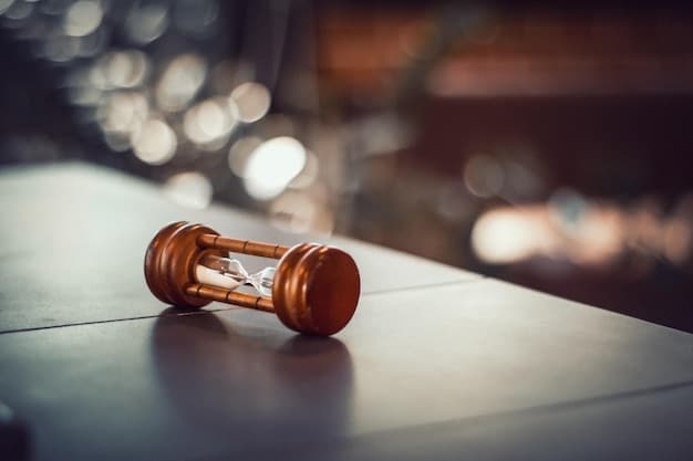 A gavel resting on a stack of law books, with a blurred image of a courtroom in the background. The image conveys the importance of legal considerations in the context of NIL rules for high school athletes.