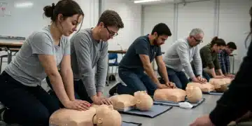 Grupo diverso aprendiendo primeros auxilios en un curso práctico en España