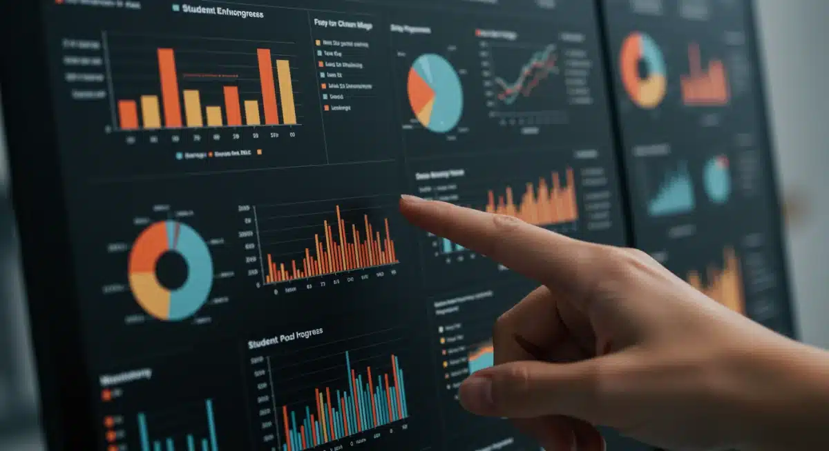 Panel de control con métricas educativas mostrando progreso y desempeño estudiantil.