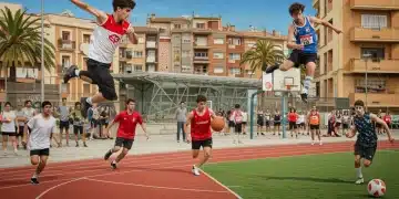 Deportistas locales en España celebrando, simbolizando el futuro de la financiación deportiva.