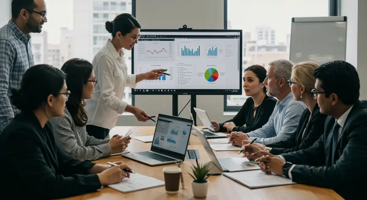 Educadores y administradores analizando informes financieros para la asignación estratégica de fondos escolares.