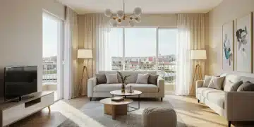 Sala de estar moderna y luminosa, preparada para tasación de propiedad en España