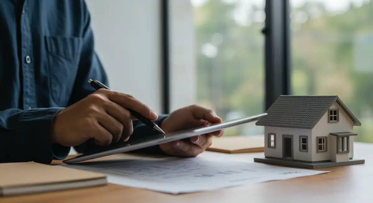Tasador profesional examinando detalles de una propiedad con tablet