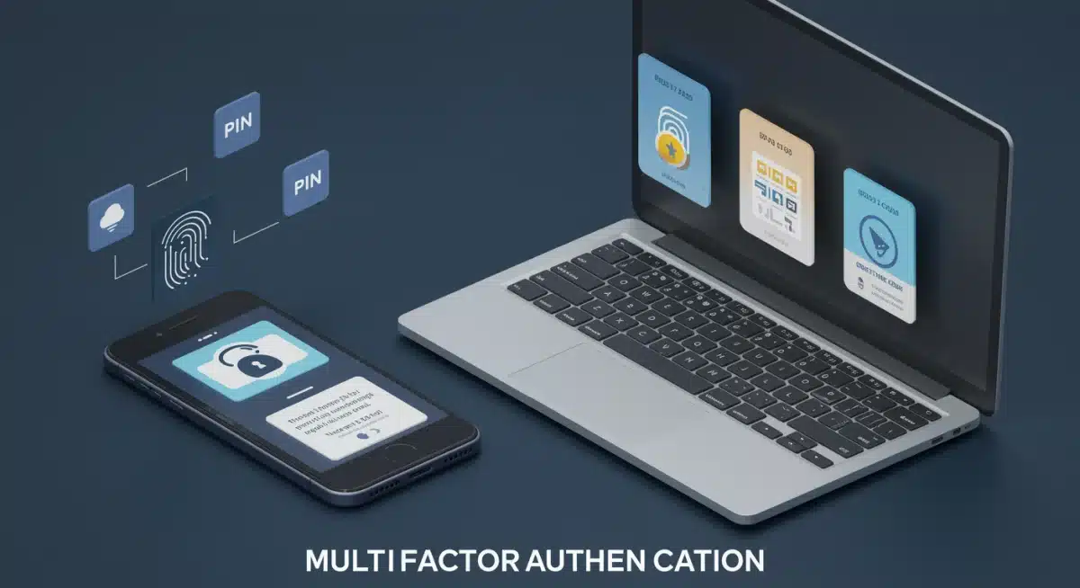 Ilustración de autenticación multifactor, mostrando capas de seguridad para acceso digital.