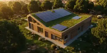 Casa moderna y sostenible en España, con paneles solares y diseño ecológico integrado en el paisaje.