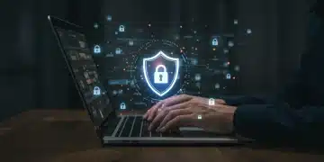Persona protegiendo sus datos en una computadora, símbolo de ciberseguridad personal en 2026.