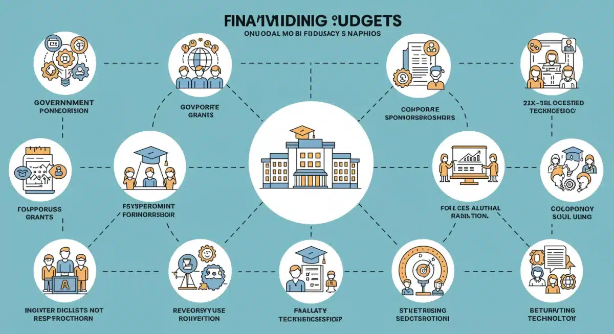 Infografía detallada sobre diversas fuentes de financiación escolar y su impacto presupuestario.