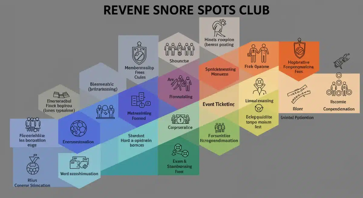 Infografía detallada de múltiples fuentes de ingresos para clubes deportivos locales, incluyendo membresías y patrocinios.