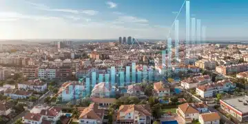 Vista aérea de diversas propiedades inmobiliarias en España, representando la diversificación de inversiones.
