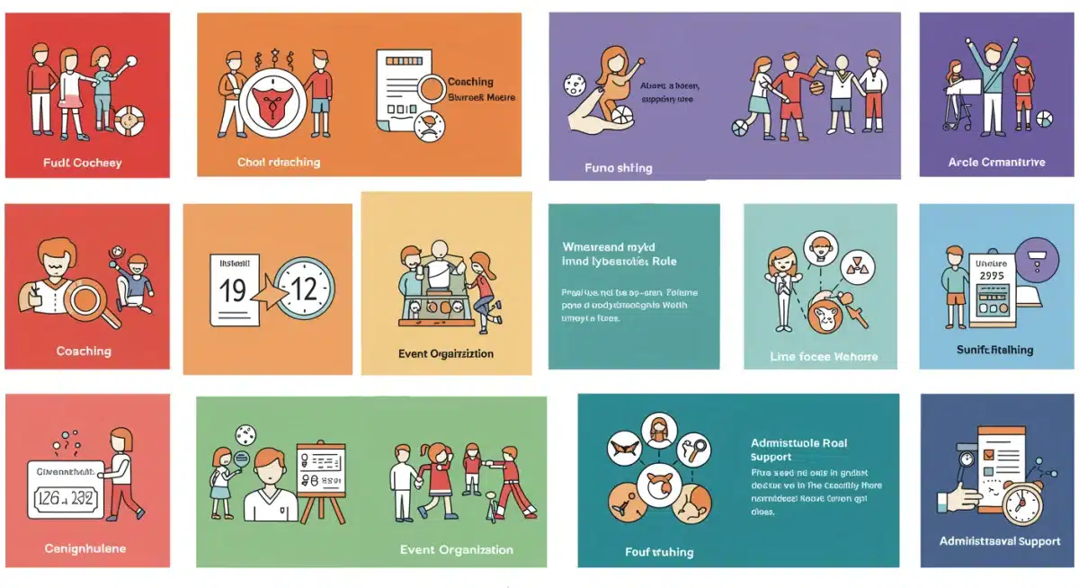 Infografía detallada sobre los diversos roles y oportunidades de voluntariado en el ámbito deportivo local.