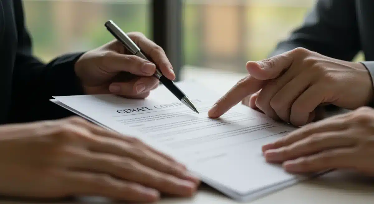 Manos analizando un contrato de alquiler, destacando cláusulas y negociaciones bajo la nueva ley de vivienda.