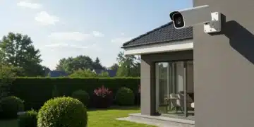 Cámara de seguridad moderna instalada en una casa, protegiendo la propiedad.