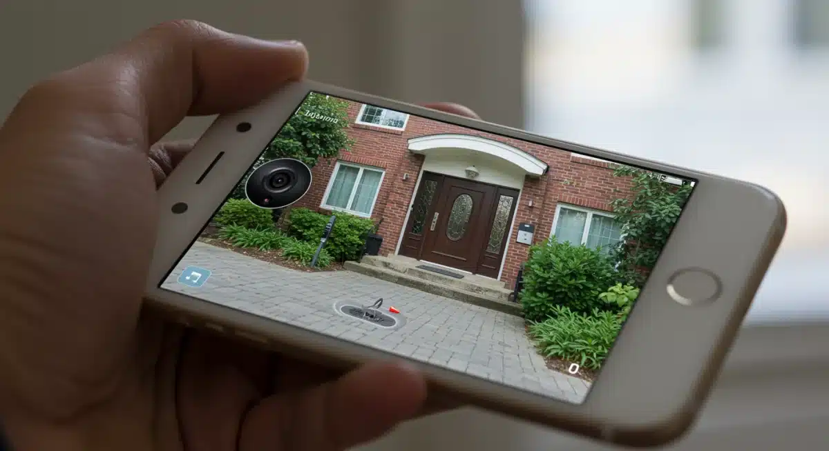 Persona monitoreando la transmisión en vivo de una cámara de seguridad desde su smartphone.