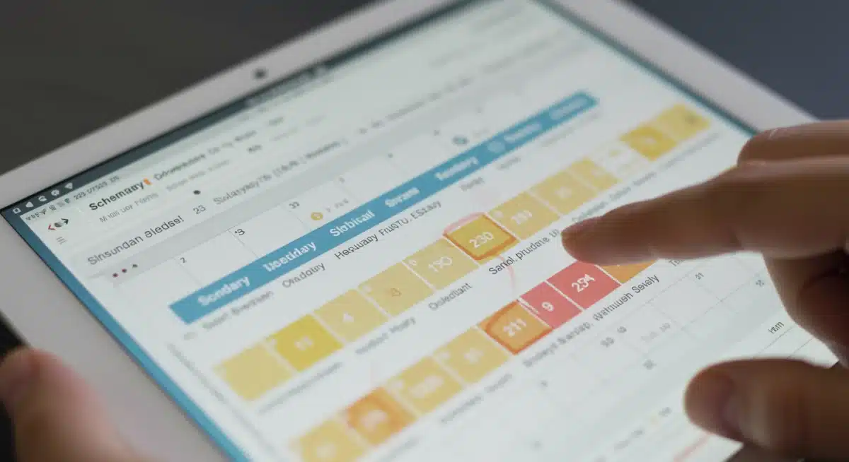 Aplicación de calendario digital con eventos escolares 2026, feriados y recordatorios organizados por colores.
