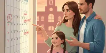 Familia revisando calendario con fechas clave para inscripciones escolares 2026
